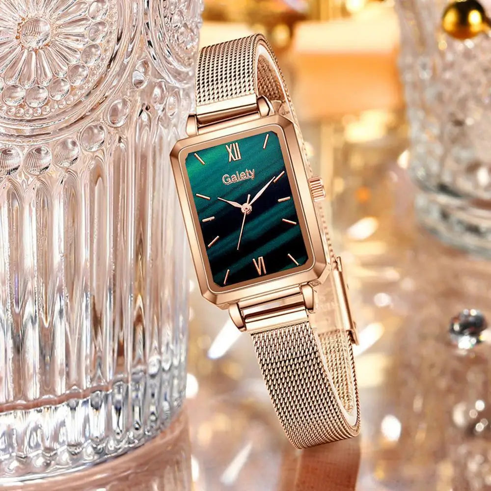 2PCs - Quartz Watch + Green Luxury Bracelet